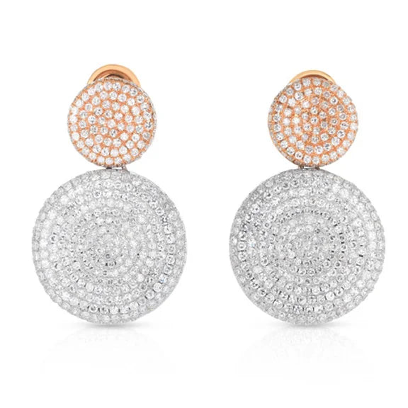 Rose and White Gold Diamond Disc Earrings