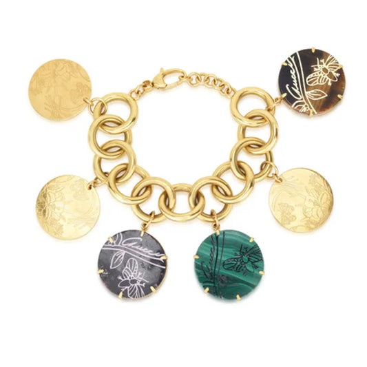 Gucci 18k Gold Multi-Stone Charm Bracelet